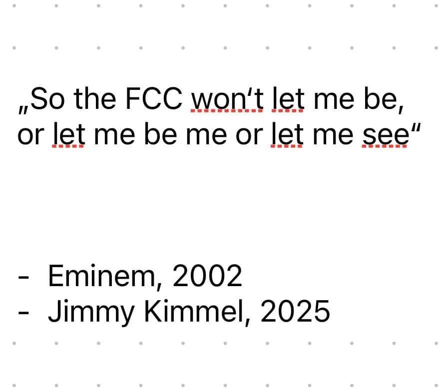 A Jimmy Kimmel meme comparing his recent controversy and suspension to lyrics from an Eminem song.