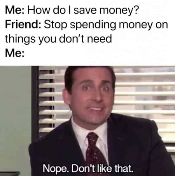 A Michael Scott from The Office meme showing his hilarious rejection of good and simple financial advice.