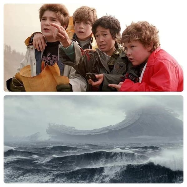 A nerd meme suggesting the Goonies found a crashed Star Destroyer instead of a pirate ship.
