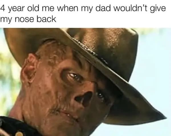 A funny nerd meme about the "got your nose" game, showing a noseless character.