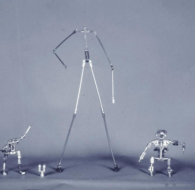 A look at the bare metal armatures used for the various stop-motion puppets in The Nightmare Before Christmas.