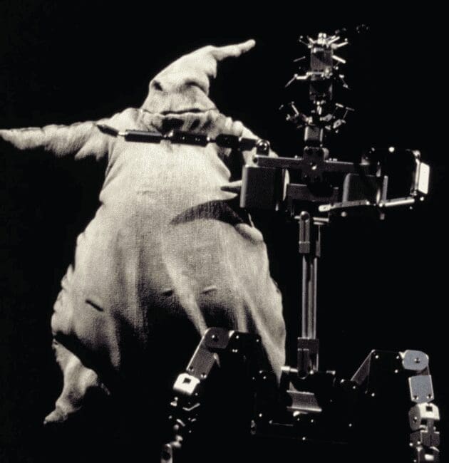 The Oogie Boogie stop-motion puppet attached to the complex animation rig that was used to bring him to life.