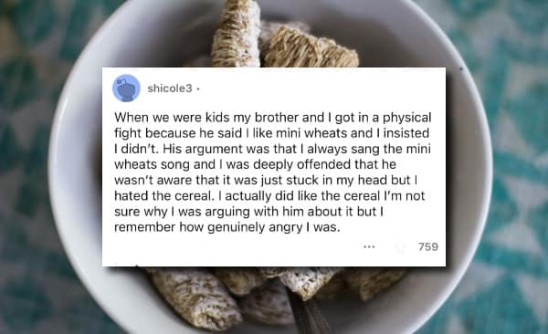 A user on Reddit tells the long, bizarre, and very confusing story of getting into a physical fight with their brother as a child over Mini-Wheats cereal.