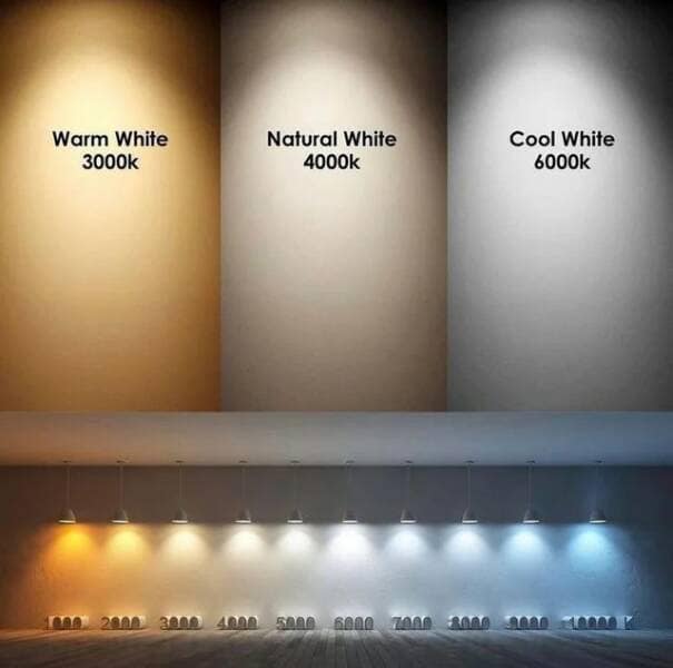 A very practical chart for home decorating that shows the different color temperatures of various light bulbs.