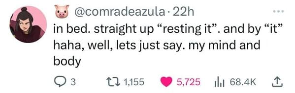 A funny sleep meme tweet about "resting it," where "it" is your mind and body.