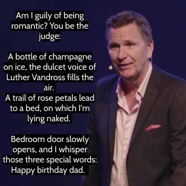 A Stewart Francis joke about wanting to write a mystery novel and then immediately creating a mystery.