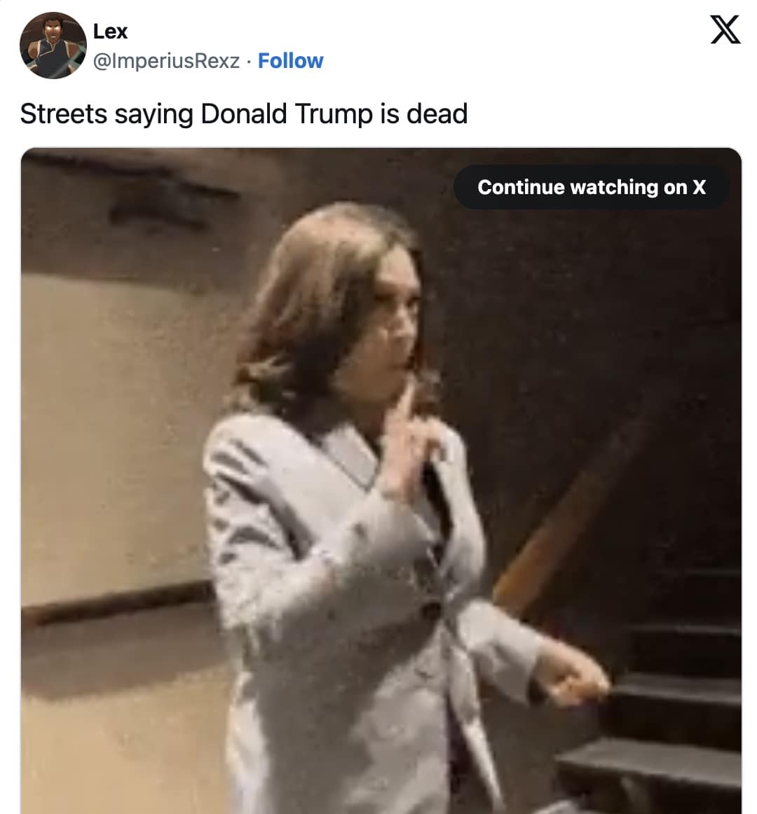 Looping clip of a person in a hallway making a hush gesture.