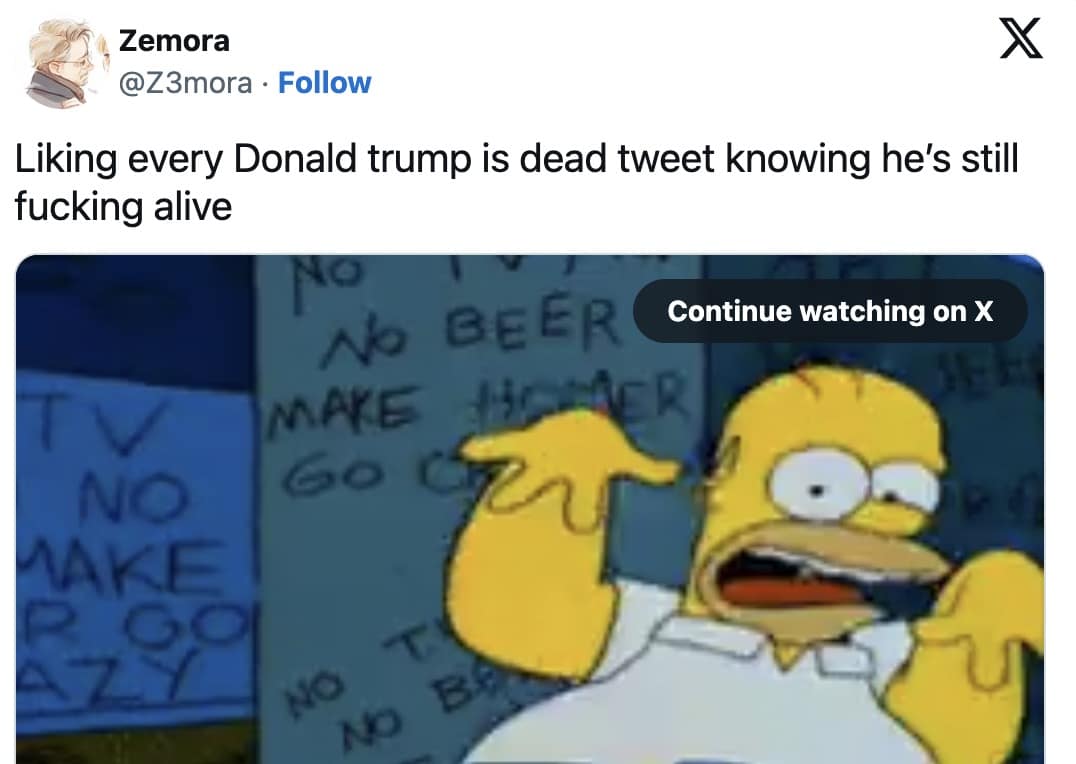 Screenshot of Homer Simpsons freaking out, overlaid with “liking every… tweet” text.