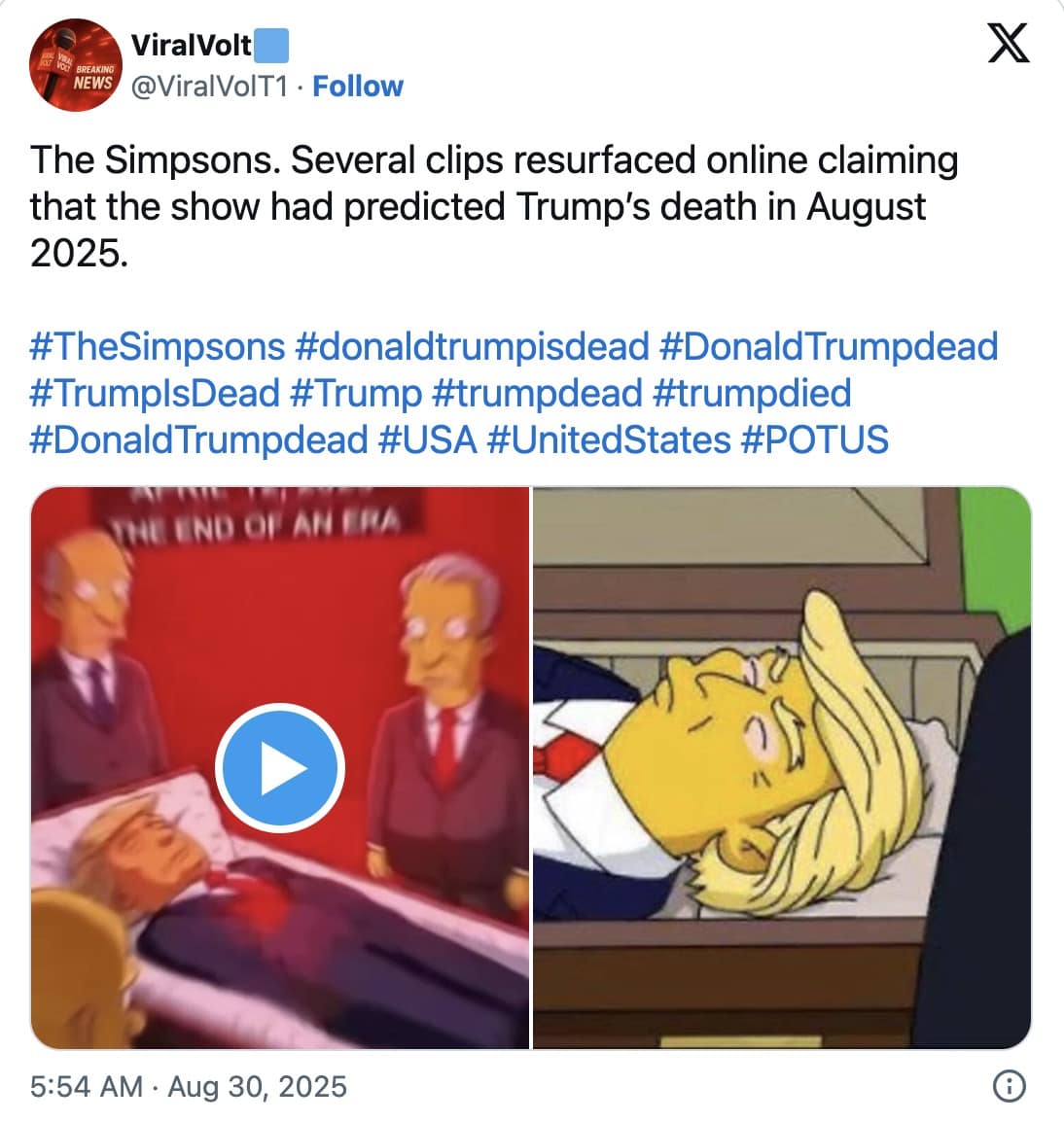 Split image of cartoon funeral scenes implying a show “prediction.”