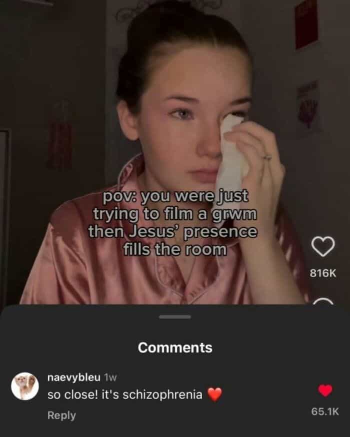 A weird photo with no context of a TikTok being roasted in the comments.