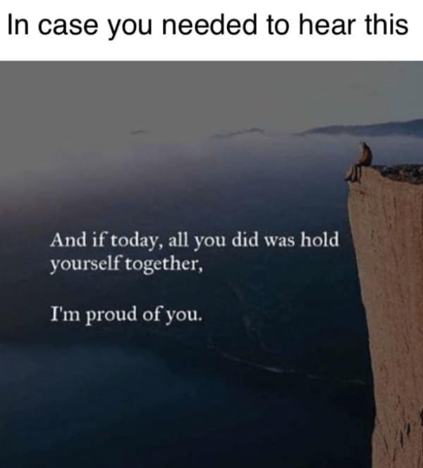 A wholesome meme of a dog with a mini toy laptop to look like he's helping the family.