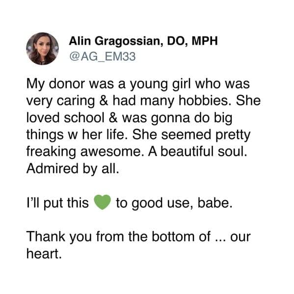A heart transplant recipient's beautiful and deeply moving thank you note to her young female organ donor.