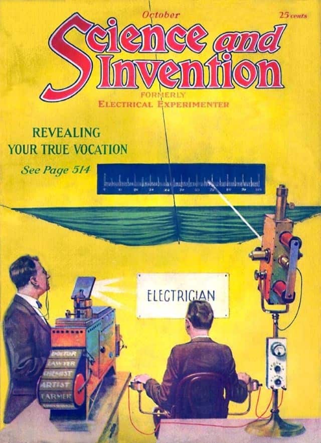 1920s prediction of the future showing a complex machine supposedly revealing a person's true vocation or career path