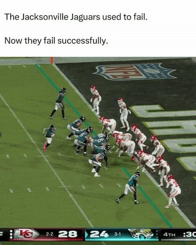 An NFL meme about the Jacksonville Jaguars, with the caption "Now they fail successfully."