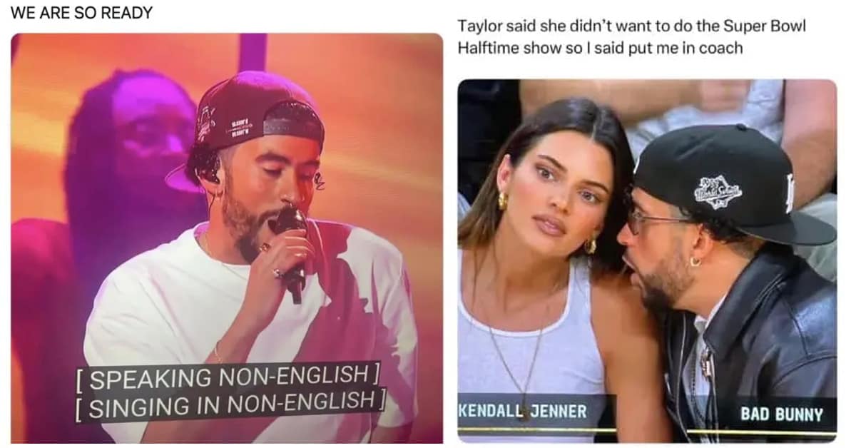 A gallery of the funniest Bad Bunny Super Bowl memes reacting to the halftime show announcement.