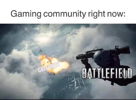 A Battlefield 6 release meme showing a player from the game shooting down a plane labeled "Call of Duty."