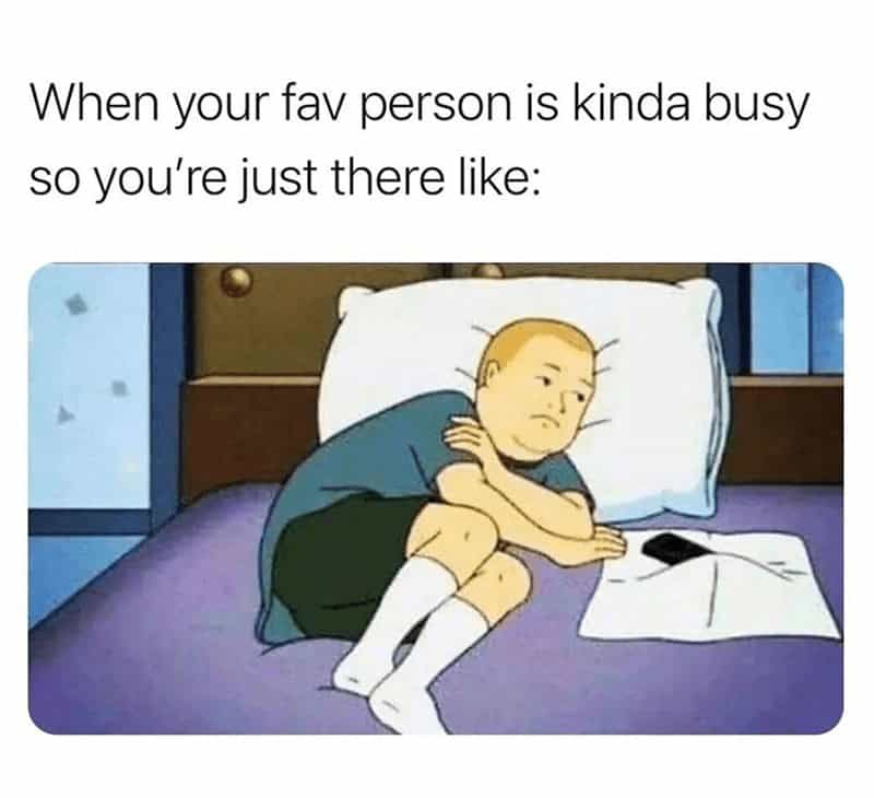 A funny best friend meme of Bobby Hill looking sad while waiting for his favorite person.