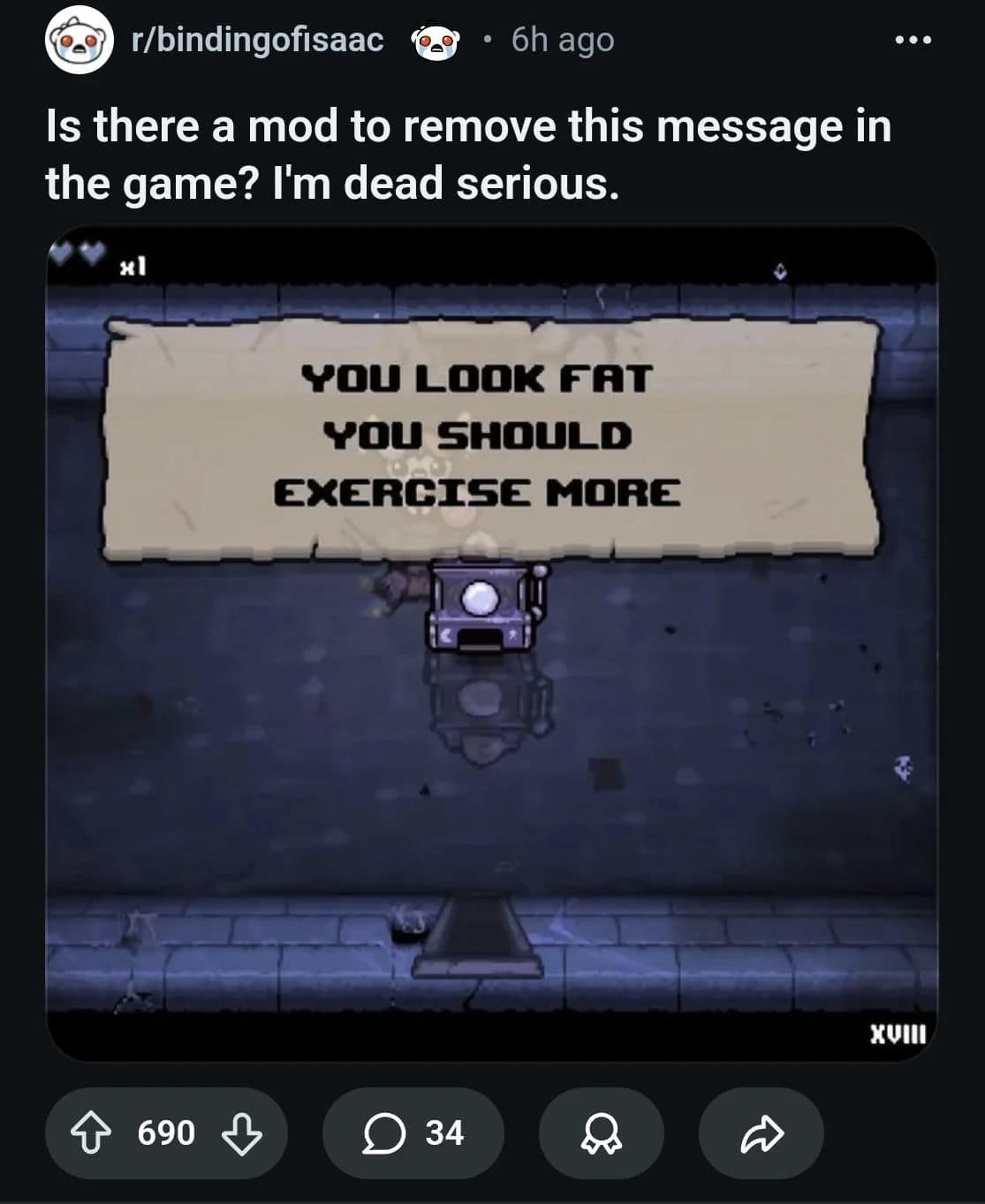 A classic meme from the video game 'The Binding of Isaac' with a brutally honest message.