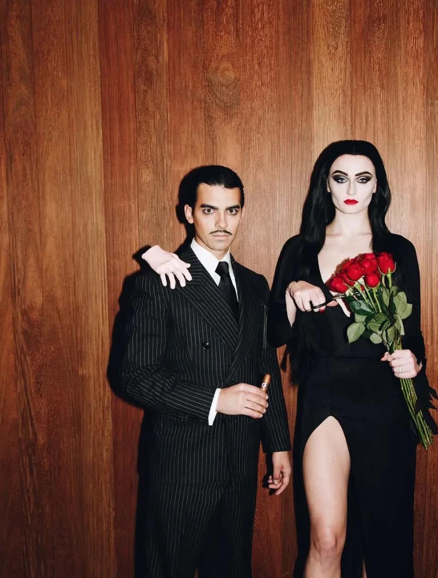 A classic couples halloween costume of Gomez and Morticia from The Addams Family.