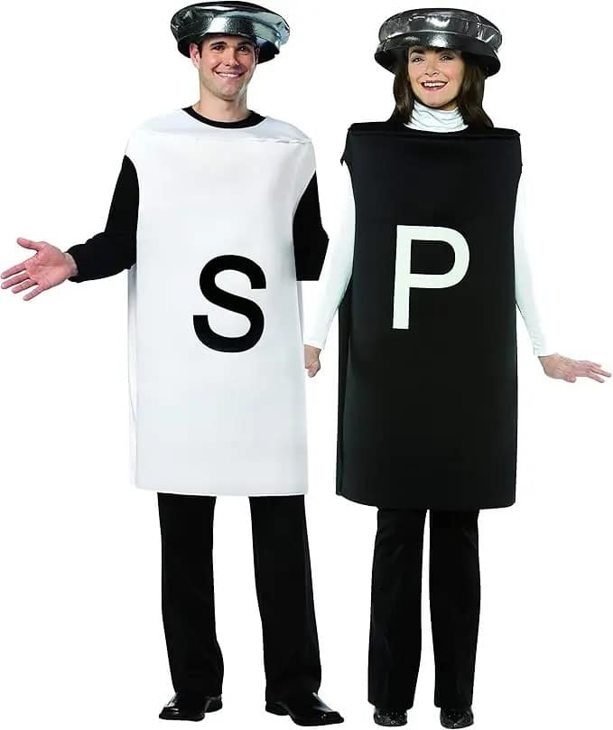 A classic and easy salt and pepper shaker funny couples costume.