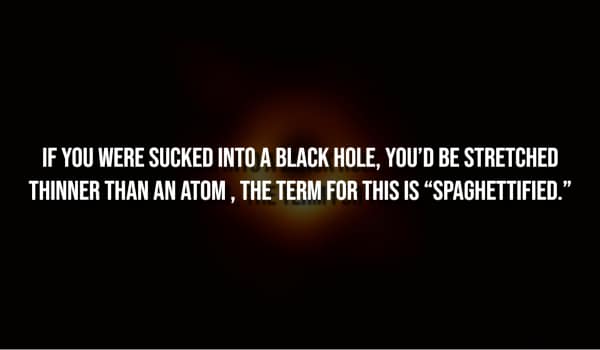 Creepiest facts image: Being sucked into a black hole would stretch you thinner than an atom via "spaghettification."