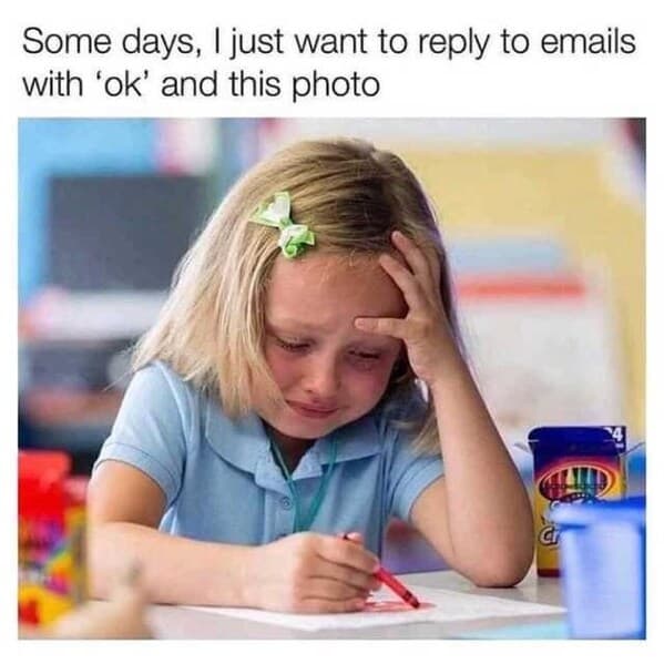 A relatable and funny meme about email showing a crying child, representing the desire to send a brutally honest response.