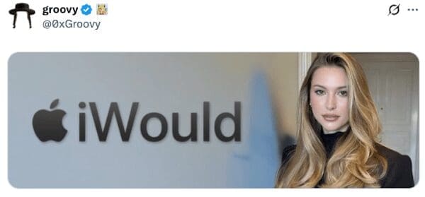 A hilarious Steve Jobs daughter meme showing a picture of Eve Jobs next to a photoshopped Apple logo that reads "iWould."