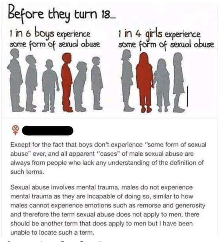 An infographic about child abuse with an incredibly misogynistic and ignorant comment posted below it.