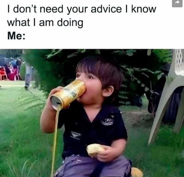funny fail meme showing a child pouring canned juice all over themselves.