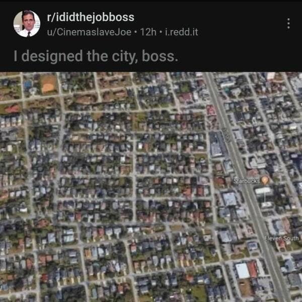 Funny fail screenshot showing terrible city planning with houses crammed together without proper streets