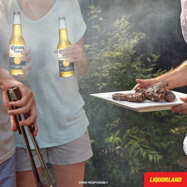 Funny photoshop fail in a beer ad showing floating Corona bottles with no one holding them properly