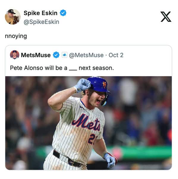 A funny sports tweet from a Mets fan who is exhausted by the constant offseason speculation about Pete Alonso.