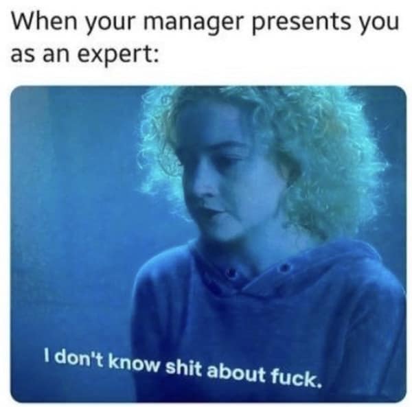 A funny work meme with a quote from Ozark for when your manager calls you an expert on something you know nothing about.