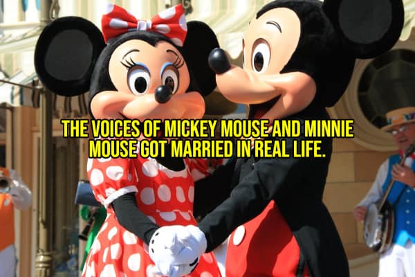A happy fact that the voice actors for Mickey Mouse and Minnie Mouse, Wayne Allwine and Russi Taylor, were married in real life.
