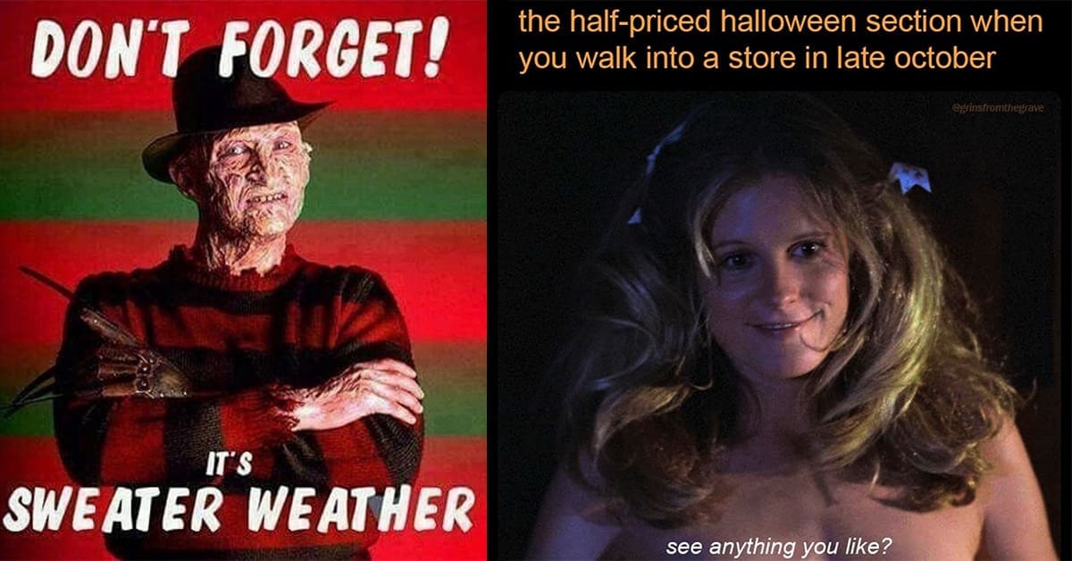A collection of the best horror movie memes celebrating Halloween with slashers, monsters, and spooky jokes.