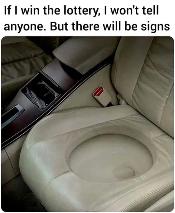 A funny meme of a luxury car's passenger seat that has been converted into a toilet.
