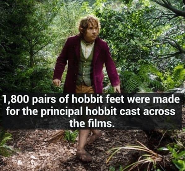 A Lord of the Rings fact about the 1,800 pairs of prosthetic hobbit feet that were made for the movies.