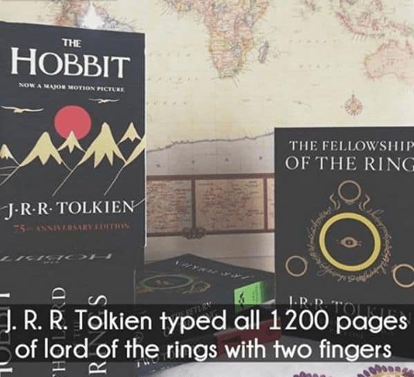 An amazing Lord of the Rings fact that J.R.R. Tolkien typed the entire 1,200-page manuscript using only two fingers.