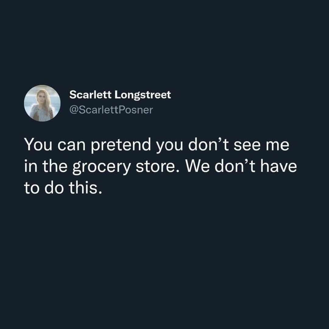 A funny meme tweet giving permission to pretend you don't see acquaintances in the grocery store.