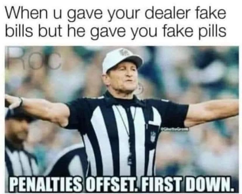 A funny meme using an NFL referee's "offsetting penalties" signal to describe a deal gone wrong.