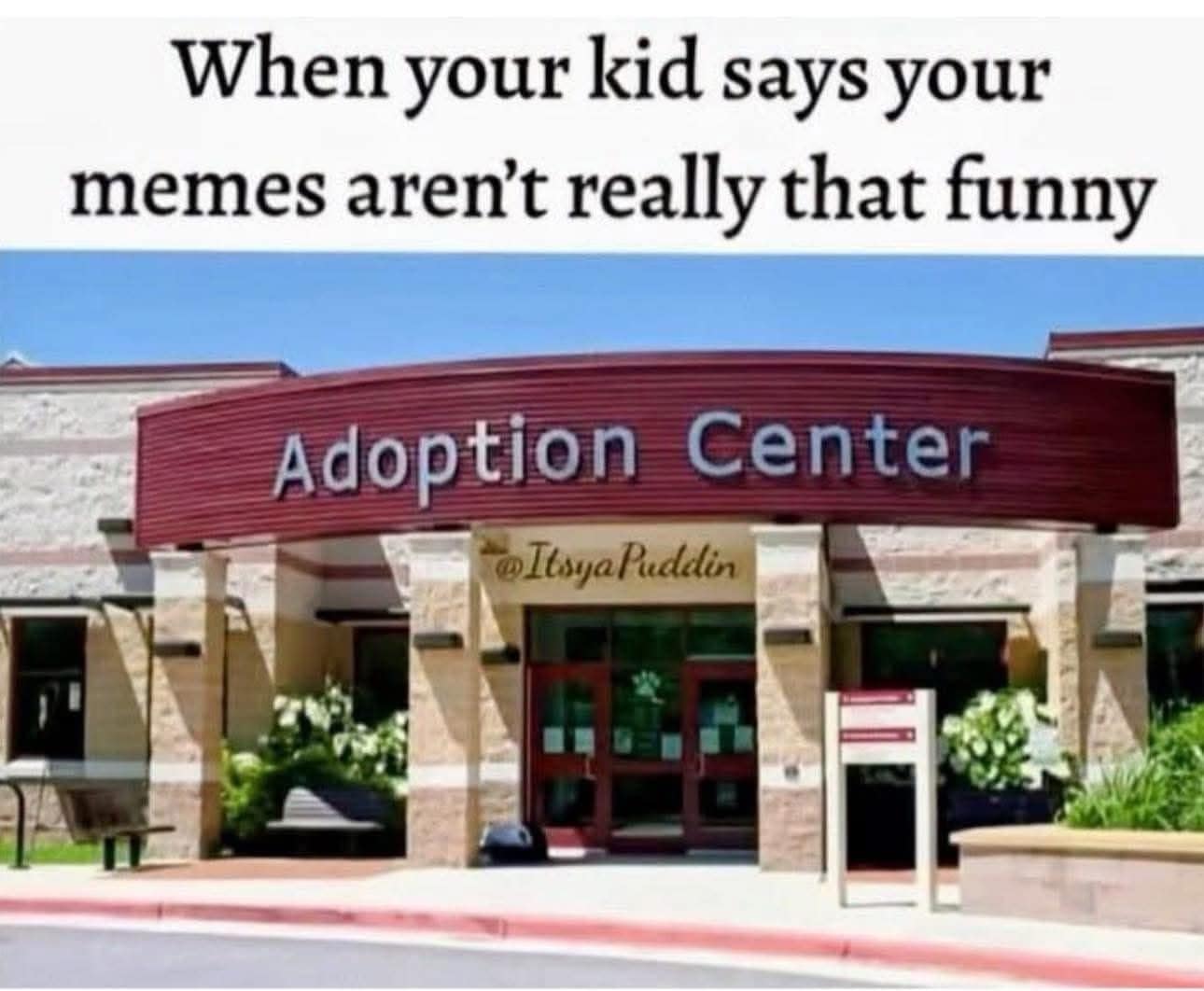 A dark humor funny meme joking about putting a kid up for adoption if they don't like your memes