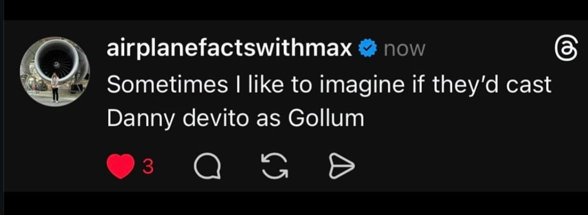 funny meme tweet imagining the chaos of casting Danny Devito as Gollum in Lord of the Rings.