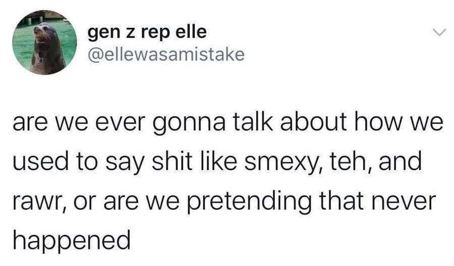 A funny meme tweet asking if we can finally acknowledge embarrassing early 2000s internet slang