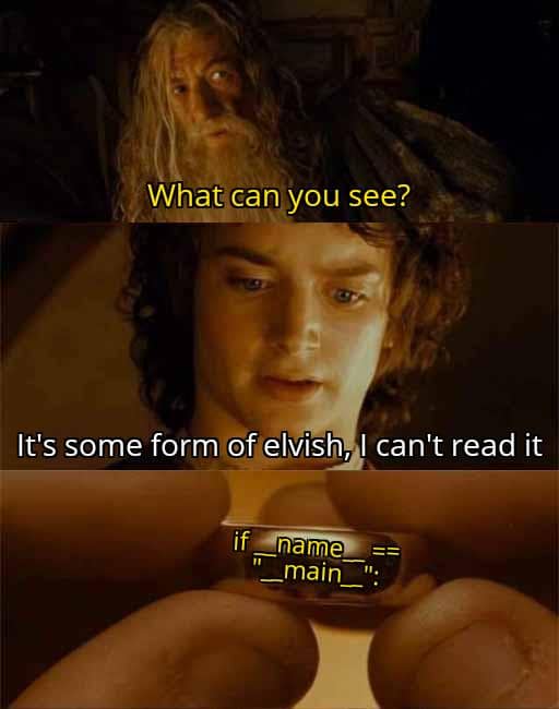 A programmer meme for Python developers using a 'Lord of the Rings' format.