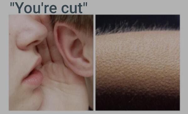 A relatable server meme showing goosebumps as a reaction to hearing the manager say, "You're cut."
