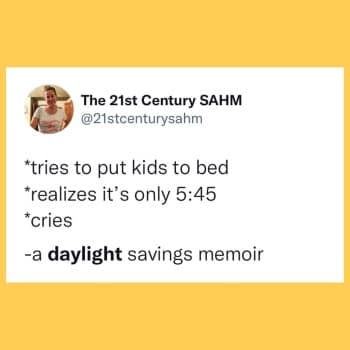 A 2025 daylight savings meme tweet about a parent crying because it's only 5:45 PM at bedtime.