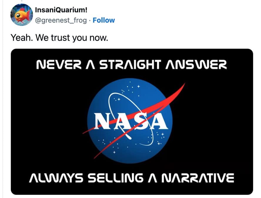 Conspiracy 3I ATLAS meme redesigning the NASA logo to express deep distrust