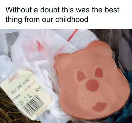 90s nostalgia picture of a slice of Billy Bear lunch meat