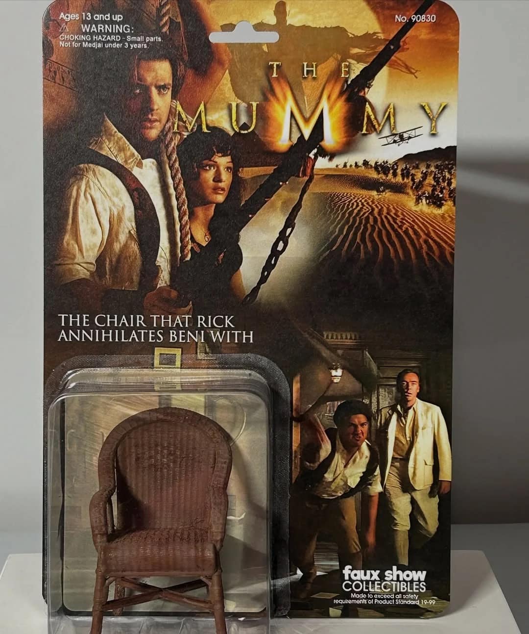 A funny The Mummy meme of a fake action figure for "The chair that Rick annihilates Beni with."
