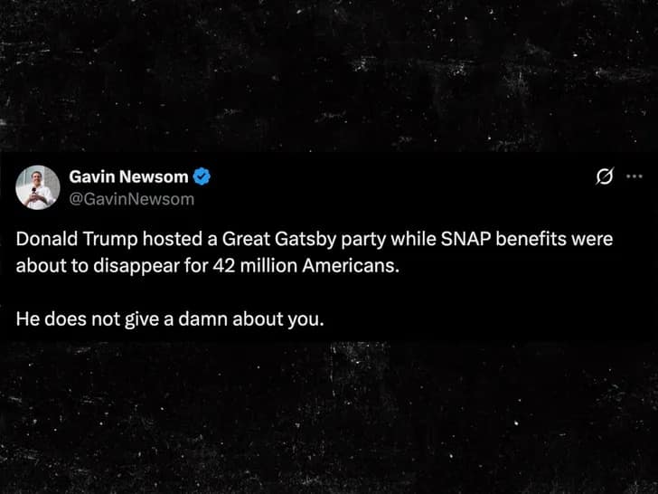 A viral tweet from Gavin Newsom about the Trump Great Gatsby party and SNAP benefits